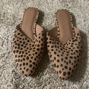 Madewell Tan and Black Spotted Mules